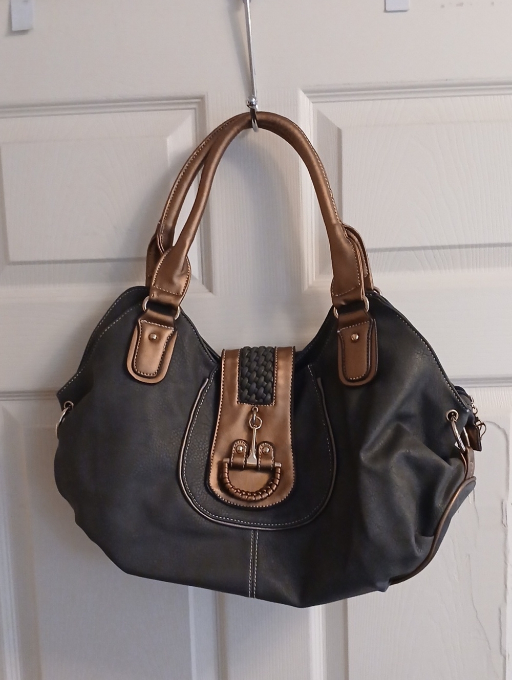 Limelight Vintage Two-Tone Slouchy Hobo Bag - Charcoal & Bronze
